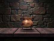 Miedziany kociołek kuty ręcznie, dekoracyjny rustykalny z żelazną rączką