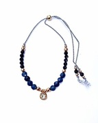 Bransoletka damska jedwab minerały Noc Kairu szafir hematyt złoto cyrkonia