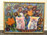 Oryginalny  obraz – kolaż z kotkami. Dekoracja retro w ramie 48 x 38cm
