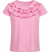 Bluzka t-shirt krótki rękaw z falbankami różowa 158