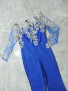 Chabrowy kombinezon damski ze złotą koronką gipiurą L 