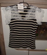 -Topik bluzka w czarno- beżowe paseczki -Gipiura r. M/L