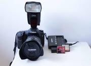 Canon D7+ obiektyw + lampa ,zasilacz  dwie karty ,akumulator.