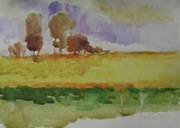 PEJZAŻ DRZEWA JESIEŃ 20x29cm akwarela 