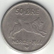 Norwegia 50 ore 1966 - 22 mm - nr 2