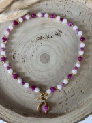 Naszyjnik kwarc różowy jadeit Agat 47 cm lunula