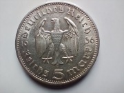 III Rzesza - 5 Marek 1936r  HINDENBURG, Srebro, Stan I+