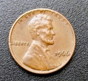 LICYTACJA MONETA 1 cent 1966 bez znaku mennicy USA