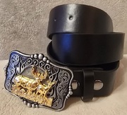 Skórzany pasek myśliwski JELENIE BYKI, do munduru myśliwego, leśnika. 130cm