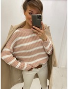 Ciepły sweter w paski "TMC" kolor pudrowy róż 