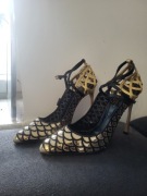 Szpilki włoskie Sergio Rossi Vero Cuoio 37 Efektowne czarno zlote