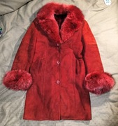 Kożuch damski z baraniej skórki i futerkiem lisa 