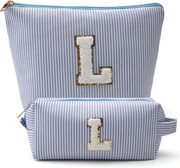 Zestaw Kosmetyczek Damskich Niebieskie Sztruksowe Len nowe 2 szt. 