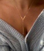 ZŁOTY długi NASZYJNIK wisiorek celebrytka stal 