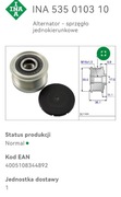 INA 535 0103 10 Alternator - sprzęgło jednokierunkowe