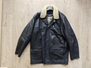 Kurtka płaszcz skórzany z kołnierzem shearling XXL vintage jak nowy