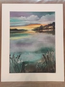 Obraz namal. ręcznie,pastele suche, jezioro 