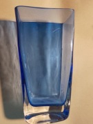 stary niebieski wazon kolorowe szkło duży prl