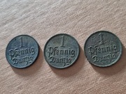 Polska, 3x 1 fenig 1923 , 1930 , 1937 Wolne Miasto Gdańsk WMG pfennig