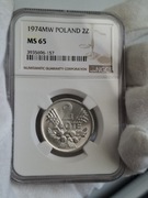 2 złote 1974 r. destrukt NGC MS 65