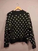 Sweter czarny w kropki groszki białe h&m XS 34 sweterek świąteczny ciepły