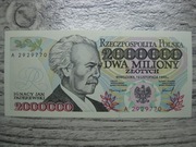 BANKNOT RP 2 MILIONY 2000000 ZŁOTYCH 1993 ROK SERIA A PADEREWSKI UNC