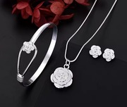 Naszyjnik kwiat plus kolczyki plus bransoletka srebro 925