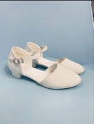 Buty komunia r.34 białe brokat wizytowe obcas