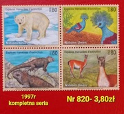 Znaczki fauna:820: zwierzęta, ptaki- ONZ Genewa 1997r **