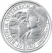 Srebrna moneta 20 EURO AUGUNTUM - 1/2 (0,58) oz srebra 999. Czytaj opis.