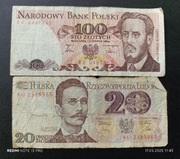 Zestaw banknotów polskich 20 l100 zł PRL 