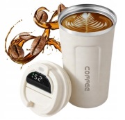 Kremowo biały kubek termiczny na kawę herbatę termos 510 ml ekran LED