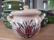 Zestaw 5 miseczek ceramicznych i pojemnik ręcznie malowany obustronnie.