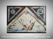 OBRAZ KOLAŻ w szkle 70/50, YIN YANG Sygnowany