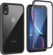 Etui iPhone XR pełna ochrona, pancerne, 360°, czarne , LOFTER, ze szkłem