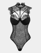 Seksowny czarny zestaw bielizny koronkowe body, majtki i pończochy M