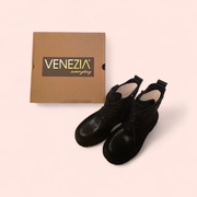 Buty skórzane botki Venezia 25-01 r.38, suwak, ocieplane, skóra, czarne