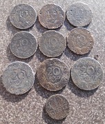 zestaw 1, 10, 20  groszówek Cynkowych z 1923 - monety wojenne GG 10 szt