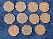 Holandia 1/2 Cent 1884-1940 11 sztuk każda inna.