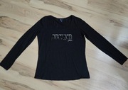 Armani jeans czarna damska bluzka cekiny 40 L włoskie 48 longselve 