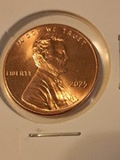 1Cent USA 2025 beż znaku mennicy,moneta z rolki menniczej.