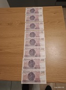 Komplet 8 banknotów 20zł,.kolejne numery-UNC-CD3758590-CD3758597