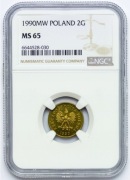 Polska, 2 grosze 1990, NGC MS65
