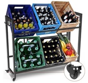 Stojak na skrzynki na napoje metalowy 6 skrzynek z kółkami