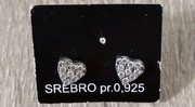 NOWE Srebrne kolczyki serduszka z cyrkoniami sztyft Nowy bez metki