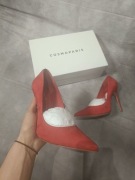 damskie szpilki zamszowe czerwone Cosmo Paris buty na obcasie woman 40eu