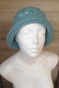 Kapelusz (z włóczki) ażurowy wzór - handmade, rękodzieło