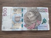 Banknot 500 zł seria AA luty 2016 
