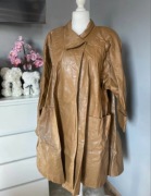 Długi płaszcz skórzany camel | vintage | L/XL