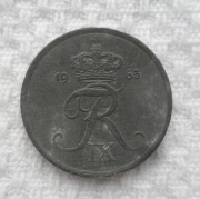 Dania Król Fryderyk IX Glücksburg 2 ore øre 1963 KM# 840 Cynk